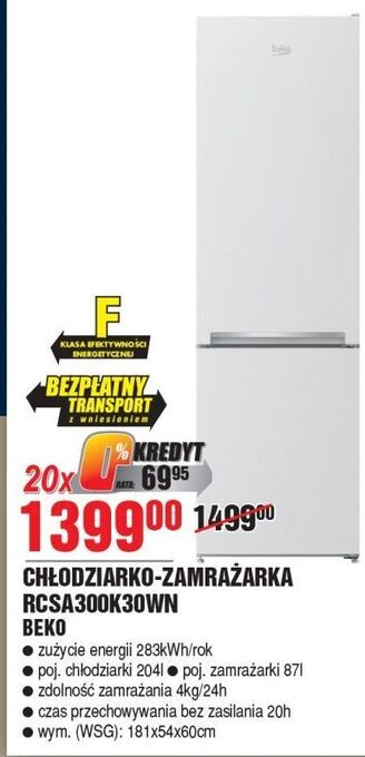E.Leclerc Chłodziarko-zamrażarka rcsa300k30wn beko oferta