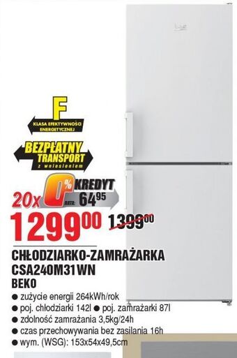 E.Leclerc Chłodziarka-zamrażarka csa240m31wn beko oferta