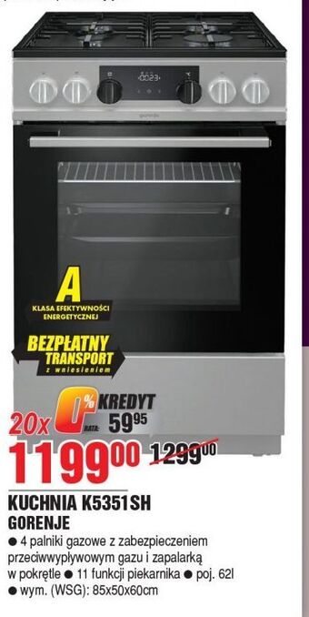 E.Leclerc Kuchnia gazowo-elektryczna k5351sh gorenje oferta