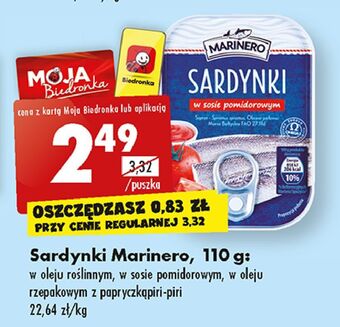 Biedronka Sardynki w oleju roślinnym marinero oferta