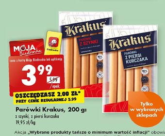 Biedronka Parówki z szynki krakus animex oferta