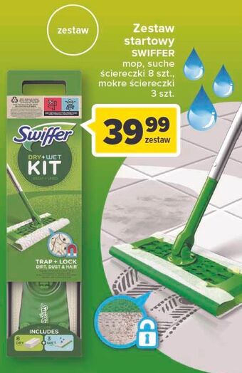 Carrefour Zestaw dry: mop + 8 ściereczek 3 mokre chusteczki swiffer oferta