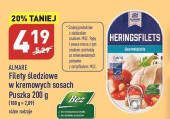 ALDI Filety śledziowe w kremie pomidorowym almare seafood oferta