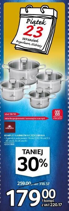 Selgros Gerlach Komplet garnków 8 części Brava oferta