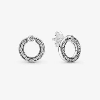 Pandora Dwustronne kolczyki sztyfty pavé i logo oferta
