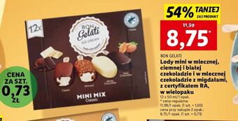 Lidl Lody w czekoladzie mlecznej + gorzkiej białej z migdałami bon gelati oferta