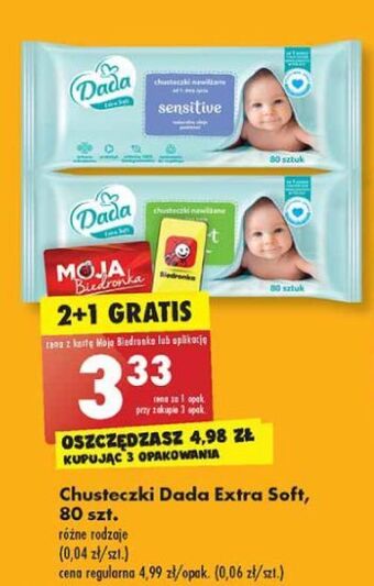 Biedronka Chusteczki wilgotne sensitive dada extra soft oferta