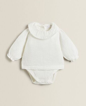 ZARA HOME Body z muślinu i bawełnianego dżerseju z kołnierzykiem z falbaną oferta