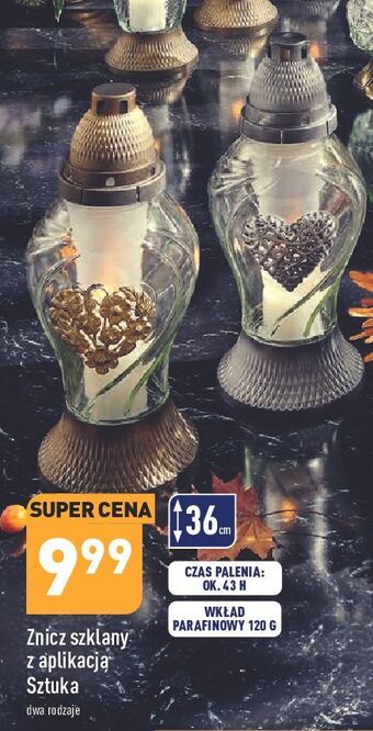 ALDI Znicz szklany z aplikacją 36 cm oferta