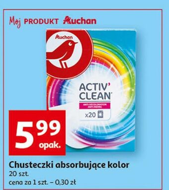 Auchan Chusteczki absorbujące kolor w praniu activ' clean auchan różnorodne (logo czerwone) oferta