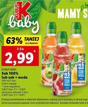 Lidl Sok + woda jabłko-gruszka kubuś baby oferta