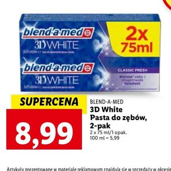 Lidl Pasta do zębów classic fresh blend-a-med 3d white oferta