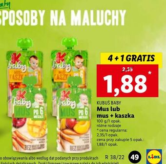 Lidl Mus po 6 msc jabłko-brzoskwinia-marchew-banan kubuś baby oferta