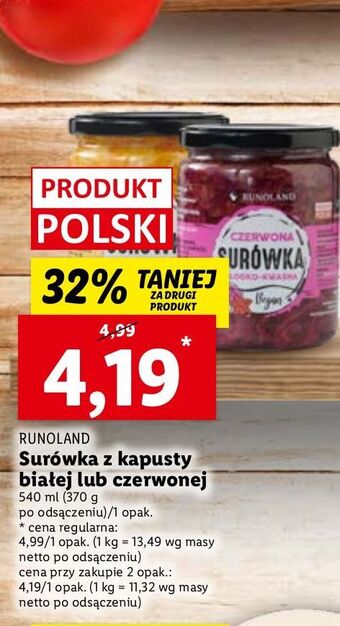 Lidl Surówka z czerwonej kapusty runoland oferta