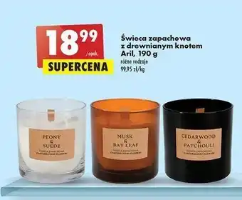 Biedronka Świeca zapachowa z drewnianym knotem musk & bay leaf aril oferta