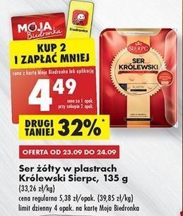 Biedronka Ser żółty królewski plastry sierpc oferta