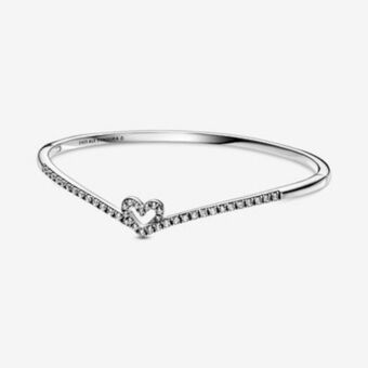 Pandora Lśniąca bransoletka bangle z sercem wishbone oferta