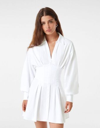 Bershka Popelinowa koszulowa tunika mini z gorsetową ozdobą oferta