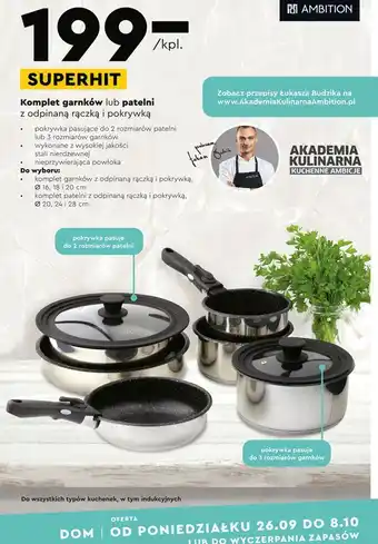 Biedronka Komplet patelni z odpinaną rączką 20 cm + 24 28 ambition oferta