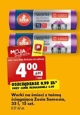 Biedronka Worki na śmieci z tasmą truskawkowe 35 l zosia samosia oferta