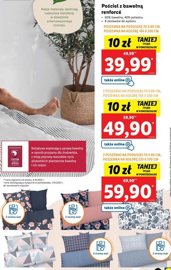 Lidl Komplet pościeli dwustronnej z bawełną renforce 220 x 200 cm + 2 70 80 livarno home oferta