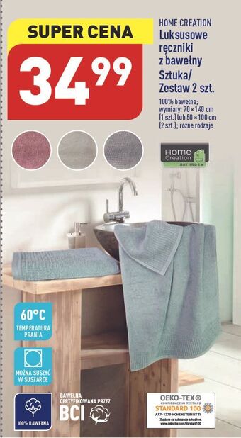 ALDI Ręczniki łazienkowe 50 x 100 cm home creation oferta