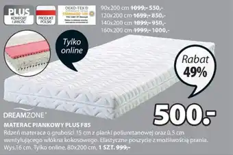 JYSK Dreamzone Materac piankowy Plus F85 Rdzeń materaca o grubości 15 cm z pianki poliuretanowej 80x200cm oferta