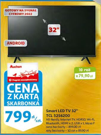 Auchan Telewizor led 32"32s6200 tcl oferta