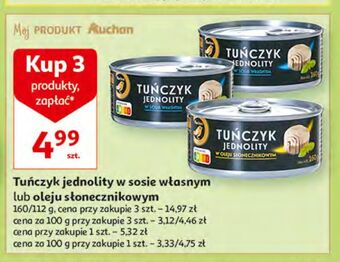 Auchan Tuńczyk jednolity w oleju słonecznikowym auchan wyjątkowe (logo złote) oferta