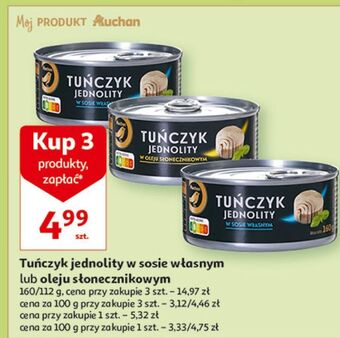 Auchan Tuńczyk jednolity w oleju słonecznikowym auchan wyjątkowe (logo złote) oferta