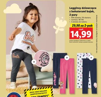 Lidl Legginsy dziewczęce z bohaterami bajek, 2 pary 95% bawełny,5% elastanu rozmiar 98-140 oferta