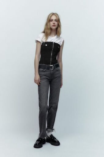 ZARA Denim trf corsetry-inspired top oferta