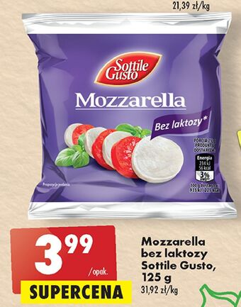 Biedronka Mozzarella bez laktozy sottile gusto oferta