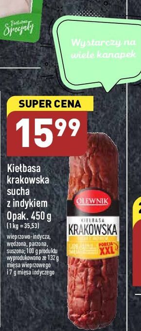 ALDI Kiełbasa krakowska sucha z indykiem olewnik oferta
