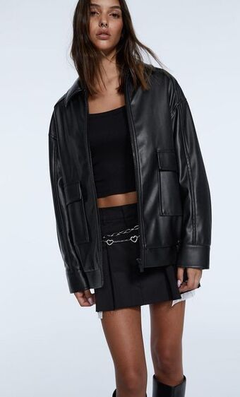 Stradivarius Kurtka ze sztucznej skóry z kieszeniami oferta