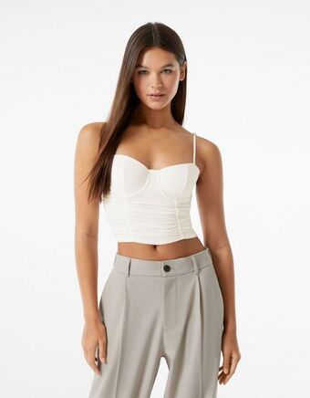 Bershka Top gorsetowy z marszczeniem i szyfonowym gorsetem oferta