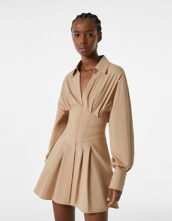 Bershka Popelinowa koszulowa tunika mini z gorsetową ozdobą oferta