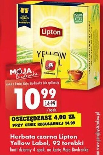 Biedronka Lipton Yellow Label herbata czarna 92 torebki oferta