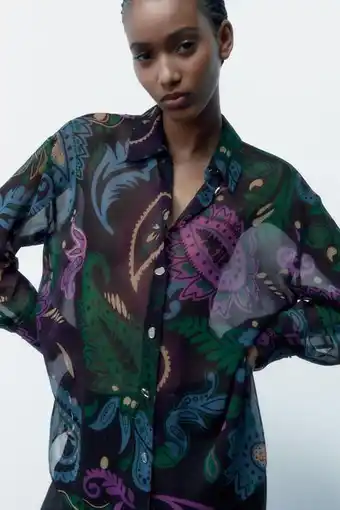 ZARA Printed semi-sheer shirt oferta