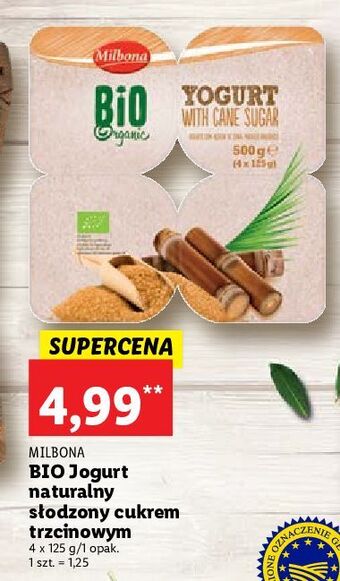 Jogurt naturalny z cukrem trzcinowym milbona