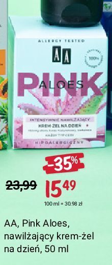 Rossmann Krem-żel intensywnie nawilżający do twarzy aa aloes pink oferta