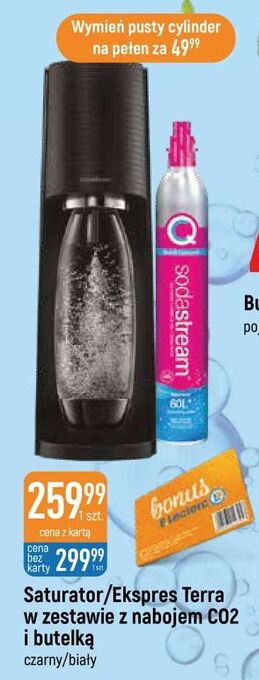 E.Leclerc Zestaw: urządzenie sst terra czarny + cylinder cqc butelka sodastream oferta