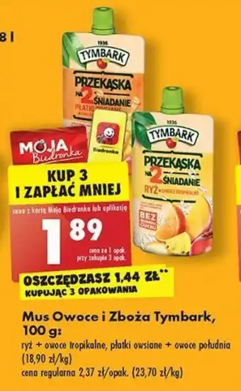 Biedronka Tymbark Mus owoce i zboża 100 g oferta