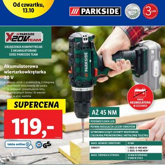 Lidl Akumulatorowa wkrętarko-wiertarka 20 v parkside oferta