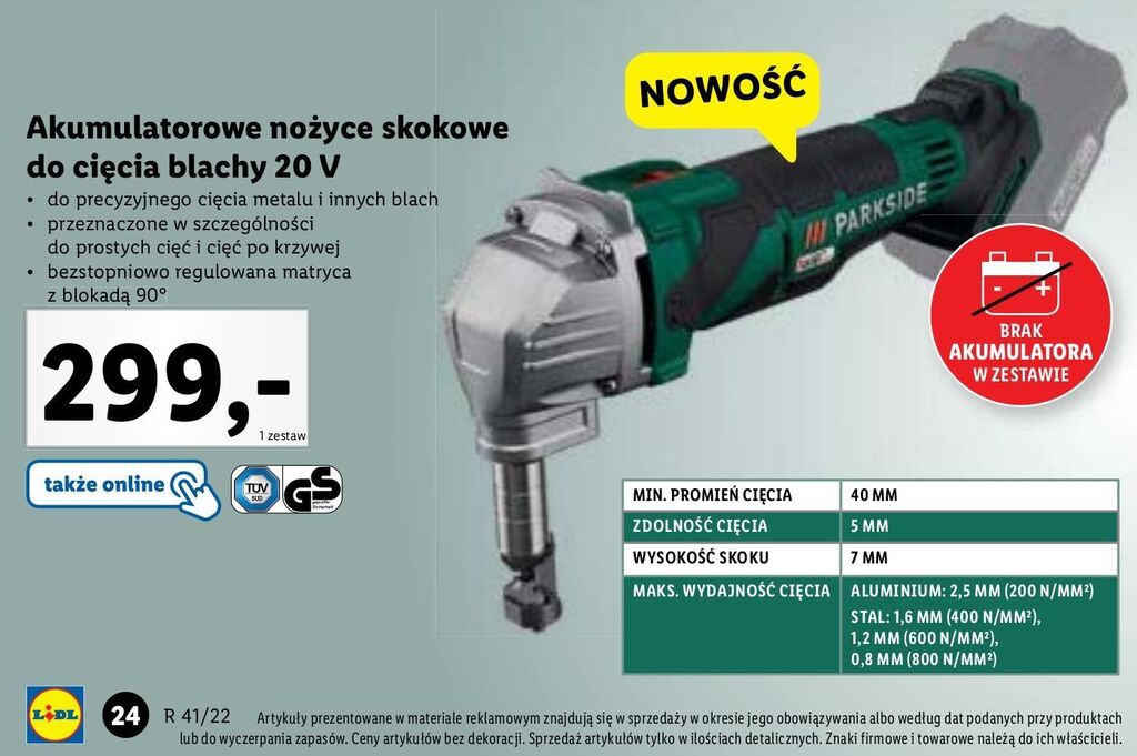 Lidl Nożyce skokowe do cięcia blachy 20 v parkside oferta