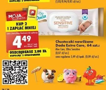 Biedronka Chusteczki wilgotne aloe care dada extra care oferta