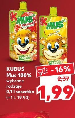Kaufland Mus truskawka-jabłko-banan-marchew kubuś 100% oferta