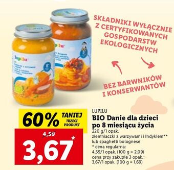 Lidl Danie ziemniaczki z warzywami i indykiem lupilu bio oferta