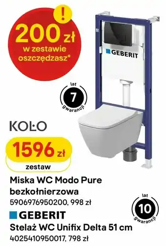 Castorama Miska WC Modo Pure bezkołnierzowa + Stelaż WC Unifix Delta 51 cm oferta