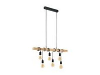 OBI Eglo lampa wisząca townshend czarna z drewnem 6xe27 oferta